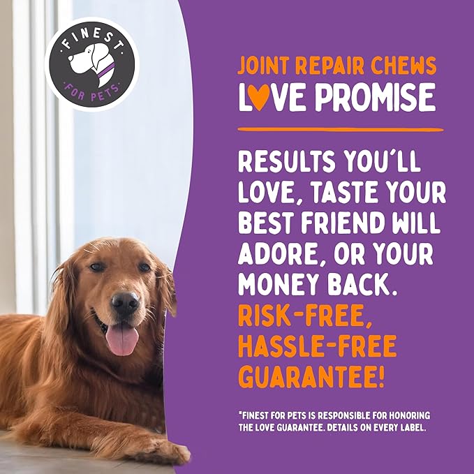 Joint Repair Hip and Joint Chews for Dogs - Finest for Pets Glucosamine, Chondroitin, MSM, Omega 3 & Turmeric for Dog Joint Support, Mobility & Pain Relief - (120 Chicken Flavored Chews, Made in USA)