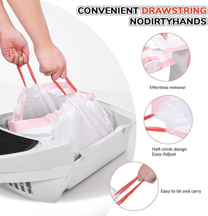 80 Count Thicken Cat Litter Box Liners for Automatic Cat Litter Box and Litter-Robot 4/3, Heavy-Duty Drawstring Kitten Litter Drawer Liners Disposable 25" x 16"