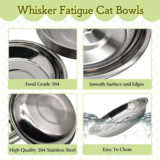 6 PCS Stainless Steel Cat Bowls, 5.5" Dia Shallow Cats Water Food Dish Replacement Whisker Fatigue Relief Plate Stackable Metal Pet Feeding Bowl Basic Bulk for Puppy Dogs Elevated Stand