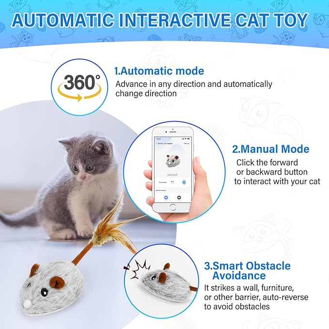 APP & Bluetooth Remote Control Cat Toy - Automatic Moving, USB Rechargeable Interactive Hunting Toy for Bored Indoor Cats - Purple