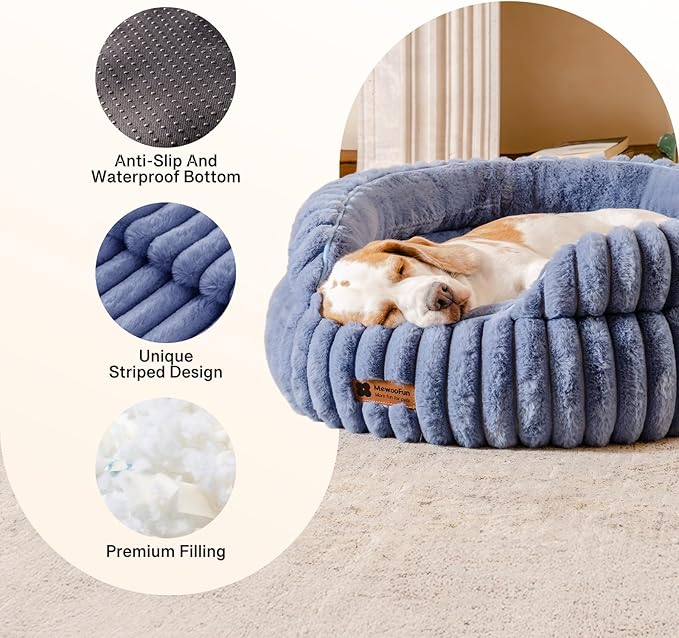 MEWOOFUN Washable Small Dog Bed, Cat Beds for Indoor Cats with Anti-Slip Bottom, Round Pet Bed for Puppy and Kitten (Blue, 24"x24"x9")