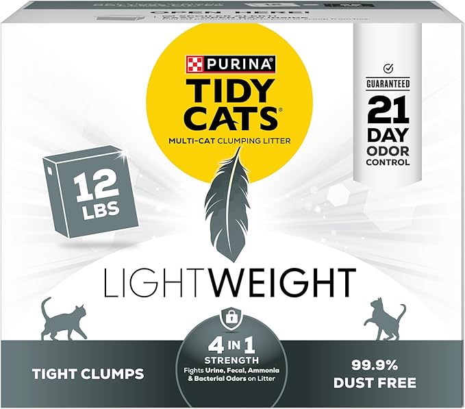 Purina Tidy Cats Lightweight 4-in-1 Strength Multi-Cat, Odor Control, Clumping, 99.9 Percent Dust Free Cat Litter - 12 lb. Box
