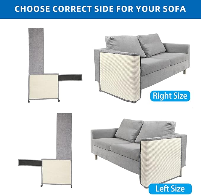 Cat Scratch Couch Protector with Natural Sisal for Protecting Couch Sofa Chair Furniture19.7’’W*23.6’’W(Light Grey/Left Hand)