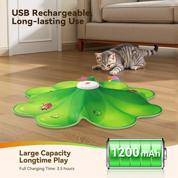 Rechargeable Cat Toys, 2 in 1 Hide and Seek Game Interactive Cat Toy, Movable LED Red Dot, Moving Concealed Feathers, Durable Exercise Toys for Indoor Cats, Bored Adult Cats Wand Toy