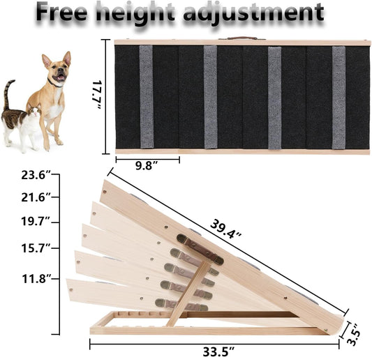 Upgrade 2-in-1 Pet Ramp Dog Stair,Folding Pet Stairs,Portable Dog Ramp for Small&Large Old Animals with Non-Slip Surface,Dog Ramp for Bed,Couch and Car,11.8" to 23.6" Height Adjustable(40×17.7)