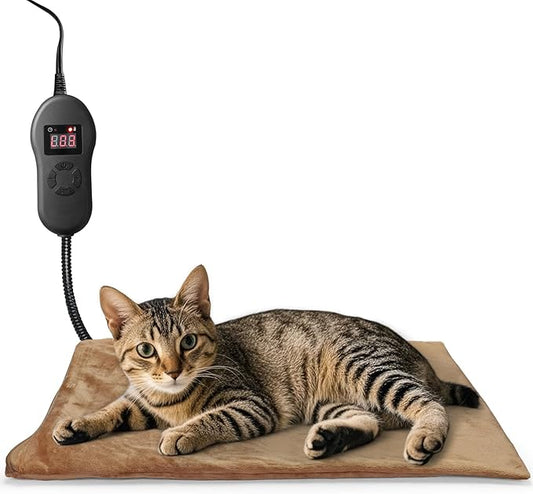 NAMOTEK Pet Heating Pad Adjustable Temperature with Timer, Waterproof Heated Mat with Chew Resistant Cord, Auto Power-Off Electric Indoor Pet Heat Pad for Dogs and Cats