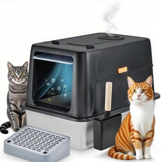 Stainless Steel Smart Cat Litter Box with IR Sensor Automatic Odor Control for A Home, Low Noise Design Automatic, Hygienic, and Easy-Clean Design for Multiple Cats