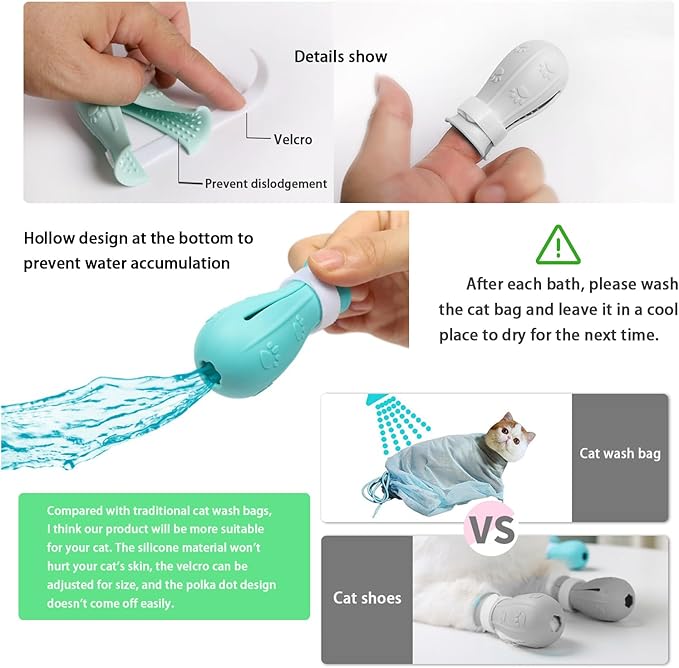 Anti-Scratch Silicone cat Shoes,Cat Claw Covers,Adjustable Multifunctional Anti-Bite Shower net Bag，Cat Grooming Mesh Bag,Cat Bathing Bag(Grey-2)