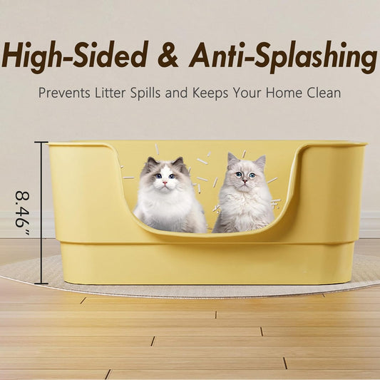 Extra Large Cat Litter Box with High Sides,23.23"×16.34"×8.46",Jumbo Kitty Litter Box with Low Entry,XL Cat Boxes for Indoor Cats,Easy to Clean,Anti-Splashing(White)