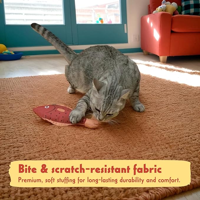 Tails & Tales Cat Toys Fish, Catnip & Crinkle Sound Plush, Bite-Resistant & Soft Interactive Toys for Indoor Cats & Kittens, Reduces Stress & Encourages Activity, Pack of 3