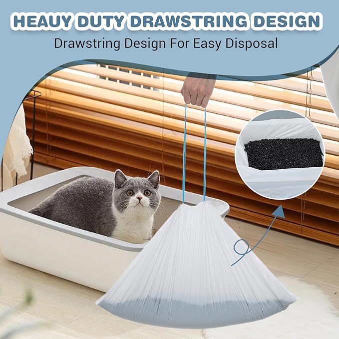 160Pcs Robot Litter Box Bags with Drawstring, Extra Thick Self Cleaning Kitty-Litter Bags Liners, Heavy-Duty Cat Litter Liner Bag for Family（25x15.7in, Blue）