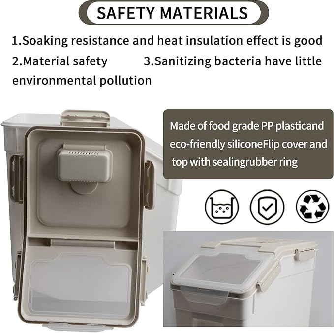 AnRui 25Lbs Airtight Rice Storage Container, Large Flour Storage Containers BPA Free Kitchen Pantry Food Storage Bin Sugar Snack Cereal Grain Organizer Box with Wheel, Scoop, 4Pack, Grey