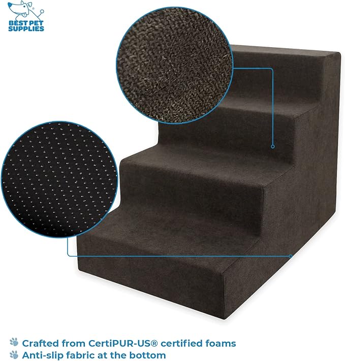 Best Pet Supplies Dog Stairs & Steps - CertiPur-US Made in USA Foam Steps for Small Dogs & Cats, Non-Slip Indoor Balanced Pet Step Support, Dog Ramp, No Assembly, Dark Brown, 4-Step (18-inch Height)