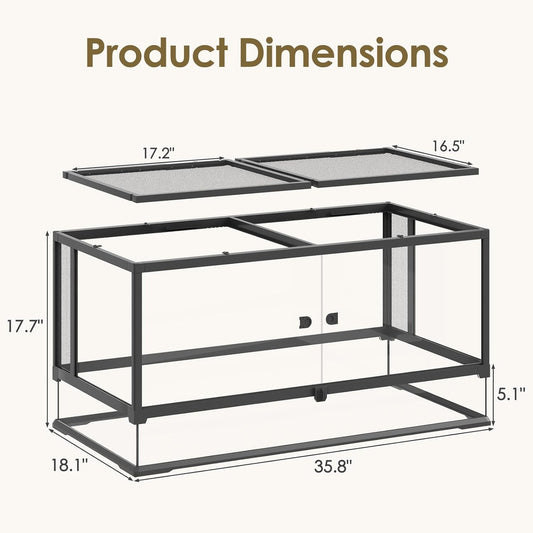 Erinnyees 50 Gallon Reptile Terrarium with Top Screen Ventilation, Snake Habitat with Heating Pad Space, Front Opening Reptile Vivarium with Sliding Cable Outlet for Leopard Geckos, Snakes, Turtles