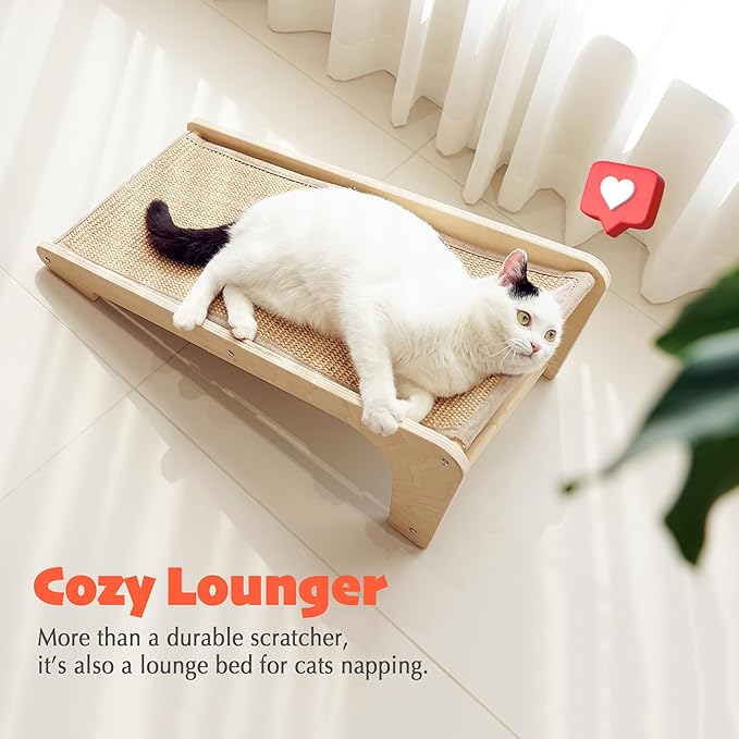 PETKARAY Sisal Cat Scratcher Ramp, L Shaped Scratching Post and Scratch Pad for Indoor Cats, Wall Furniture Protector(Large)