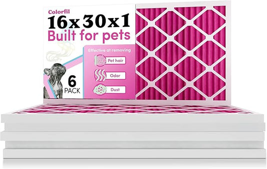 16x30x1 Air Filter by Colorfil | Color Changing Filters for Cat and Dog Odor | MERV 8 Furnace AC Filter for Pet Hair and Dust | 15.75"x29.75"x0.75" Exact Size | Pack of 6