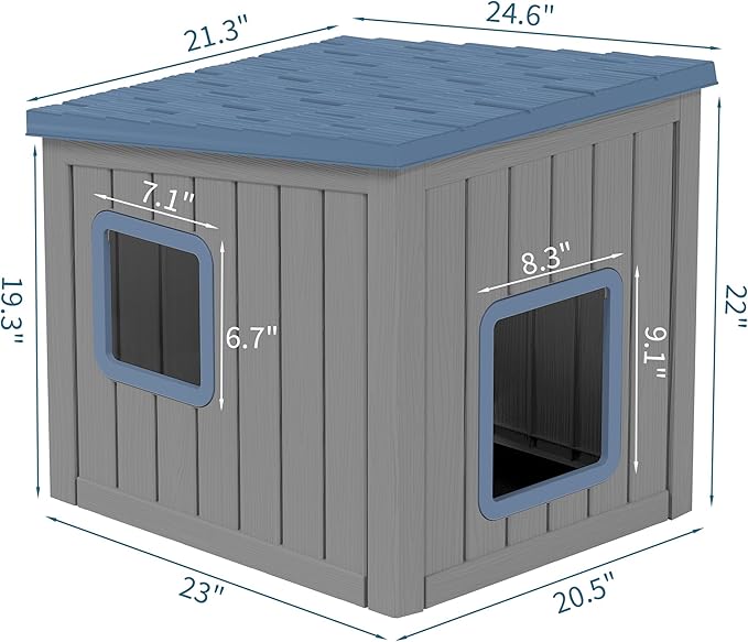 NUNU Outdoor Cat House – Weatherproof & UV Resistant PP Material Shelter with Sloped Asphalt Roof, Durable Cat Condo for Garden, Patio, and Backyard (Blue, Large)