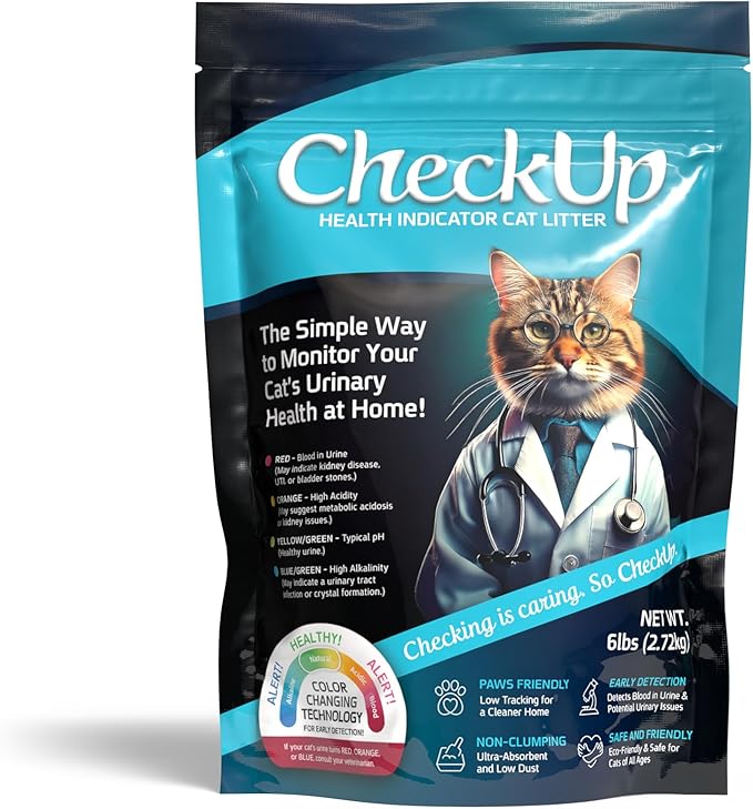 CheckUp Health Indicator Cat Litter – Color-Changing Non-Clumping Crystal Litter for Urinary Health Monitoring | Low Dust, Odor Control | 6lb Bag