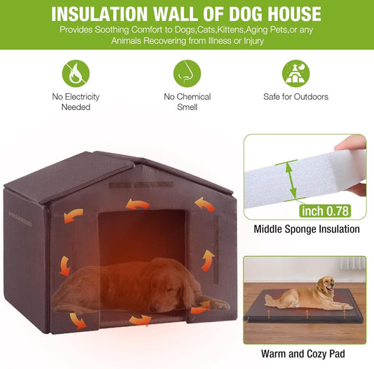 GUTINNEEN Dog House Outdoor & Indoor Insulated Dog Kennel with Liner for Winter Waterproof Dog Crate for Small & Medium & Large Dogs,Unique All-Around Iron Frame