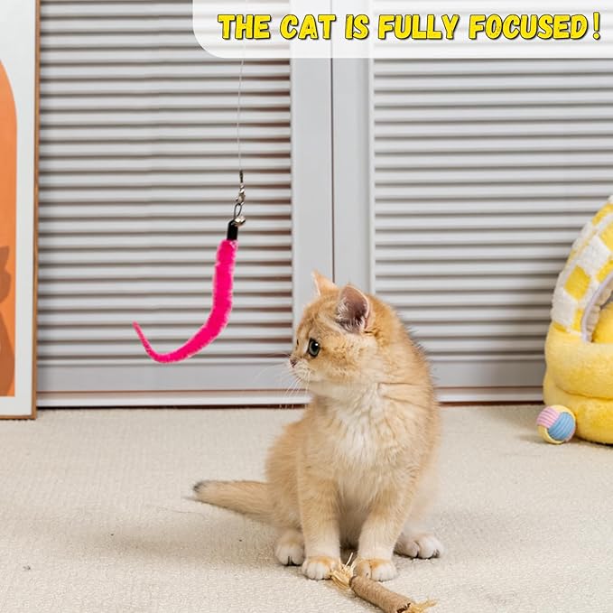 12-Pack Cat Wand Toys with Silvervine Sticks & Feather Refills – Interactive Adjustable Fishing Pole Toy for Indoor Cats, Bell & Elastic String – Durable Kitten Toys