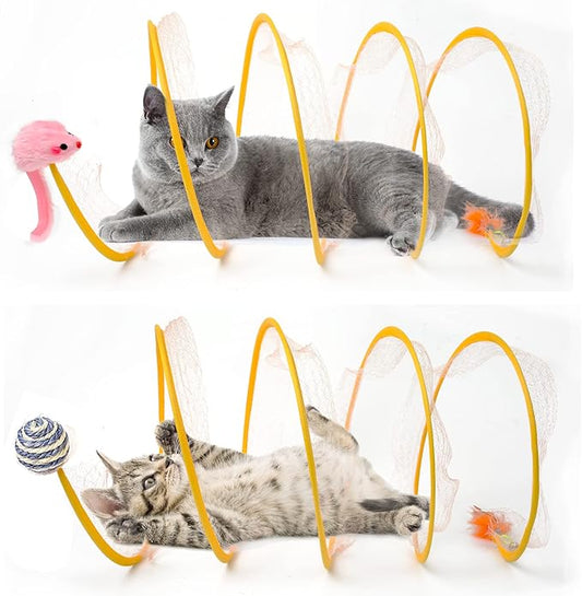 2 Packs Foldable Spiral Cat Tunnel - Large, Interactive, Outdoor & Indoor Play, Decompression Spring Coil Toy