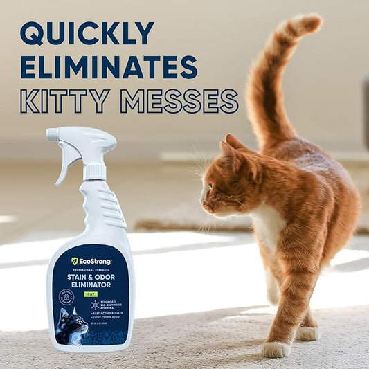 Cat Stain And Odor Remover | Enzyme Urine Odor Neutralizer - Stain Remover for Carpet, Litter Boxes, Bedding, and Laundry [Citrus Scent, 32 oz. Spray]