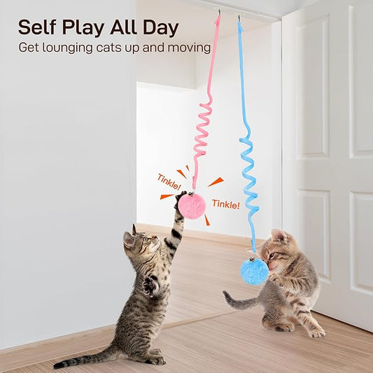 Potaroma Hanging Fluffy Cat Catnip Ball Toys 3 Pcs with Bell, Interactive Cat Teaser Retractable Toys Indoor Kitten Play Chase Exercise Physical Stimulation