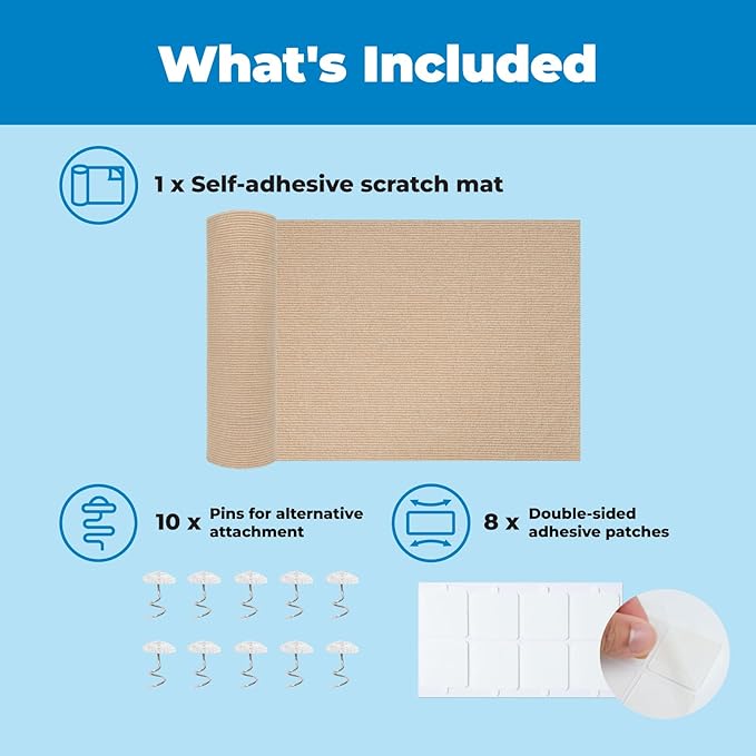 Best Pet Supplies Catify Peel & Stick Cat Scratching Mat – Self-Adhesive, Trimmable Cat Scratch Pad Cover - Carpet, Sofa, Furniture Protector – Replaceable Adhesive Stickers - Beige & 78.7 x 15.8