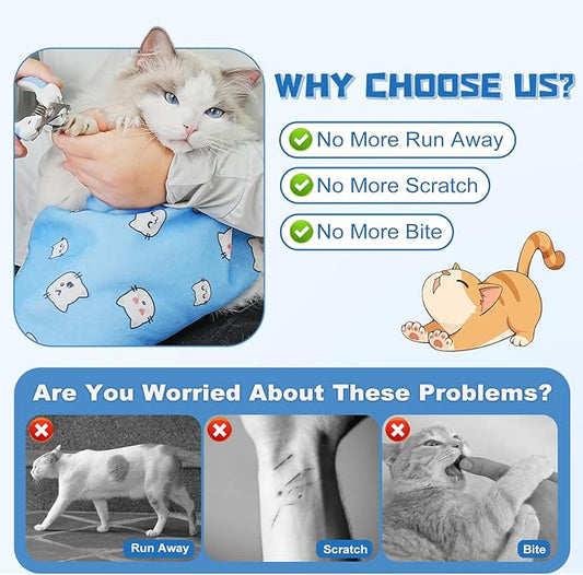 Supet Cat Wrap for Cutting Nails, 2025 Self-Adherent Cat Grooming Wrap, Anti-Escape Calming Cat Swaddle Wrap for Medicine, Nail Clipping, Teeth Brushing, Ear Cleaning