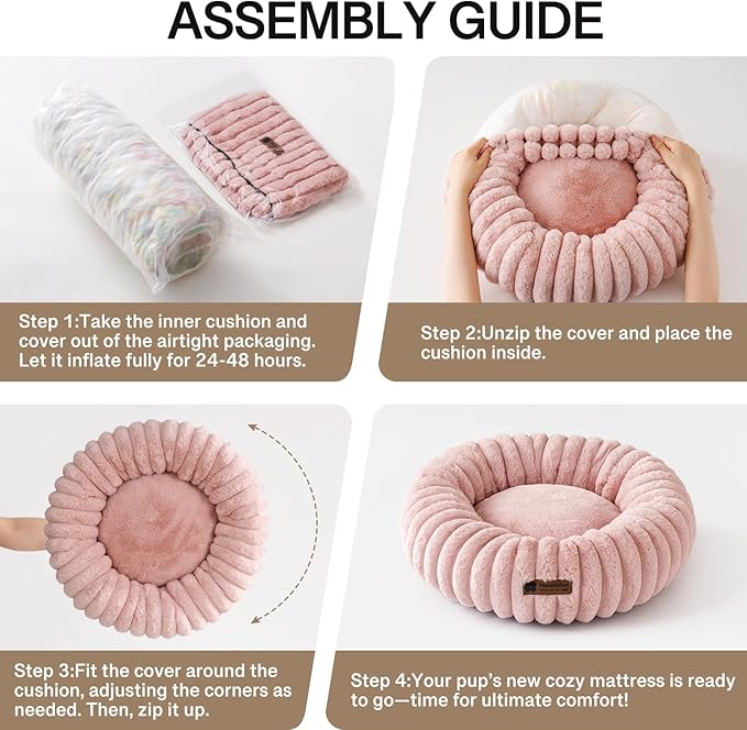 MEWOOFUN Donut Dog Beds for Small Dog, Calming Bed Round Cute Puppy Bed with Non-Slip Bottom, Fluffy Washable Pet Bed for Puppy and Kitten (Pink, XS (20x20x6))