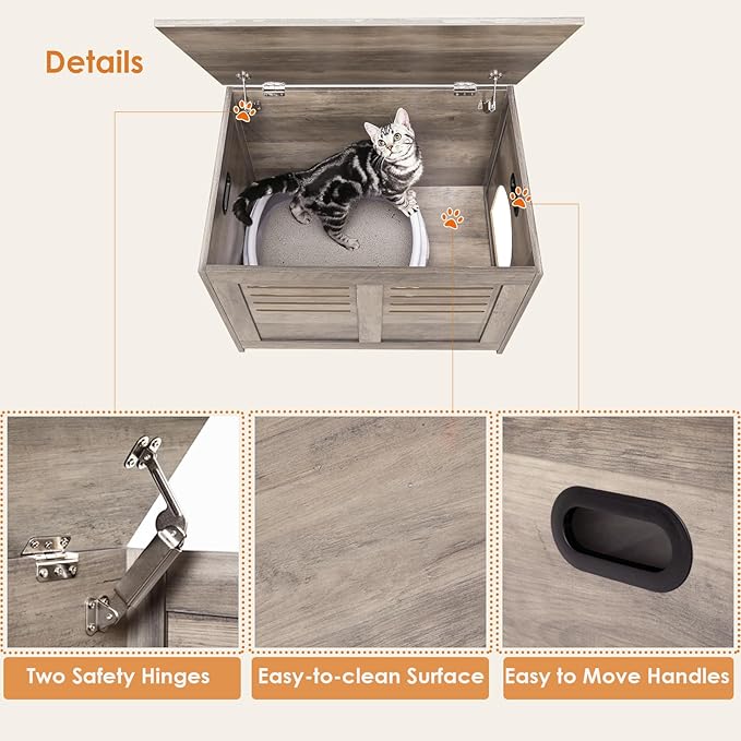 DINZI LVJ Litter Box Enclosure, Flip Top Litter Box Furniture, Good Ventilation, Hidden Cat Washroom, 27.6" L x 19.7" W x 19.7" H, Entrance Can Be on Left/Right, Wooden Cat House, Greige