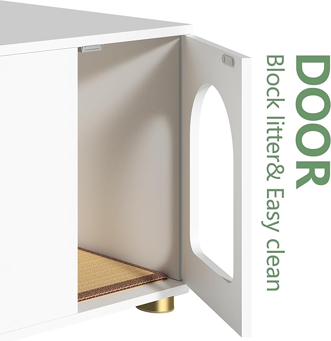 Cat Litter Box Enclosure Furniture, Modern Stackable Litter Box Cabinet with Cat Scratch Mat, Side Table (White)