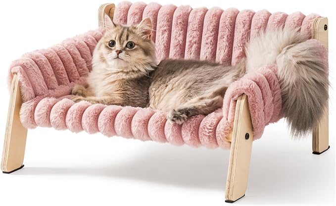 MEWOOFUN Cat Couch Bed, Pet Sofa for Indoor Cats Wooden Indoor Elevated Cat Beds with Removable Mattress Cover Suitable for Kitty, Puppy or Small Animal (Pink, Medium)
