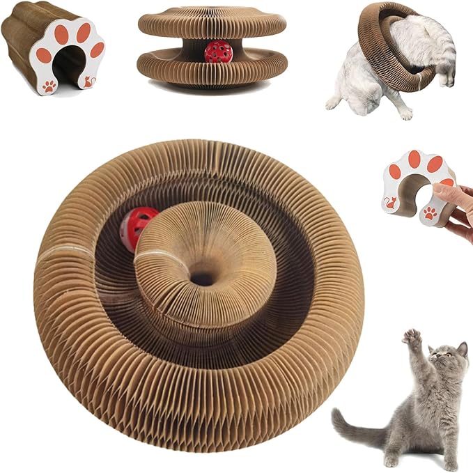 PurrPlex Magic Organ, PurrPlex Cat, Magic Organ Cat Scratch Board Foldable Cats Accordion, Flexible Cats Scratcher, Cardboard Scratchers for Indoor Cats with Interactive Bell Ball (1Pcs)