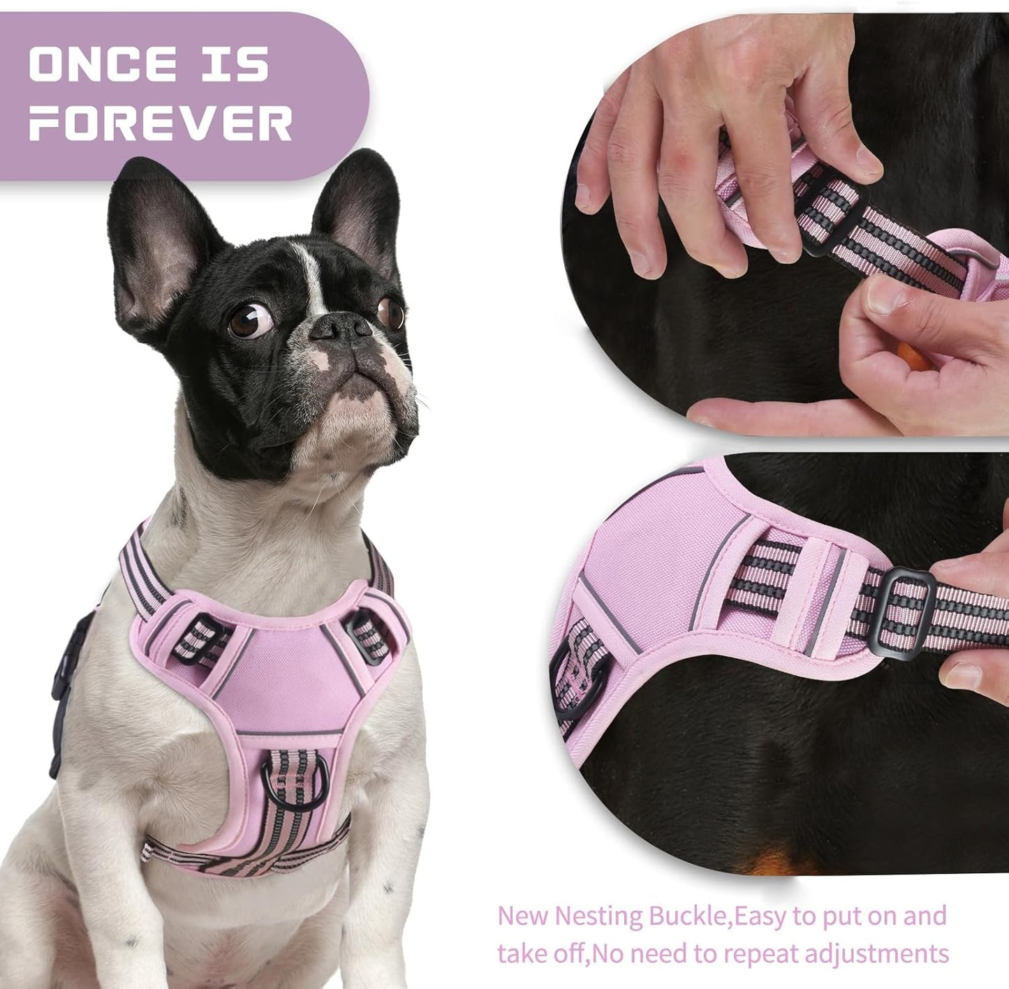 BUMBIN Dog Harness for Large Dogs, No Pull Adjustable No Choke Pet Vest with Dog Leash Fit Smart Reflective Pet Walking Harness for Training Easy Control Soft Handle Pink S