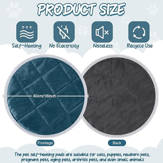 2 Pcs Cat Heating Pad Round 16 Inch Self Heating Cat Mat Washable Heated Bed Anti Slip Warming Pad Pet Bed Mat for Kennel Dog Crate Indoor Outdoor(Blue,16 Inch)