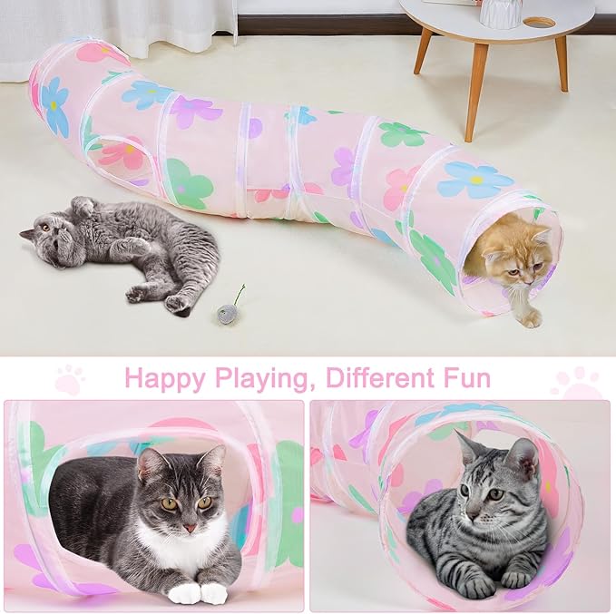 Glittme Cat Tunnel, Cat Tunnels for Indoor Cats, S-Shape Cats Cave with Cat Toys, Foldable Cat Tubes and Tunnels for Cats, Rabbit, Puppy, Guinea Pig