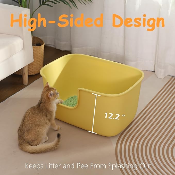 SpaceTime Extra Large Litter Box with High Sides & Low Entry,XL Anti-Splashing Kitty Litter Pan,Jumbo Multi Cat Litter Box,Tool-Free Assembly,Easy to Clean (White)