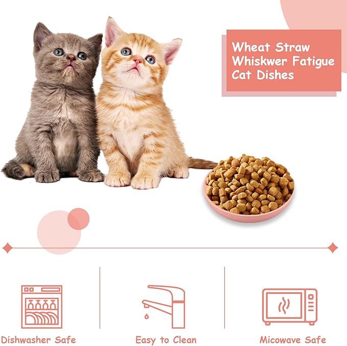6-Pieces Whisker Fatigue Cat Bowl - 5.5 Inch Shallow Cat Food Dish Wide Cats Wet Feeding Bowls, PET Plate for Kittens and Short Legged Cats, Wheat Straw