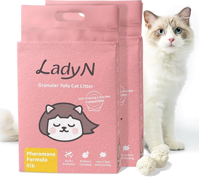 Lady N Cat Attract Tofu Litter – Natural Attractant Formula for Litter Box Training, Calming Pheromone for Multi-Cat Homes, Granular Mini-Pellet Shape for Self-Cleaning Box, 18lb