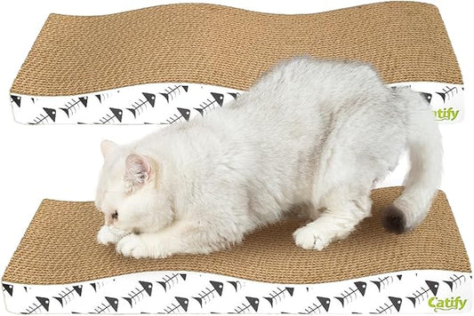 Best Pet Supplies Cat Scratcher, Wave Shaped Reversible Cardboard, Claw Safe, Durable, Natural Recycled Materials, Supports Active Play, Pack of 2