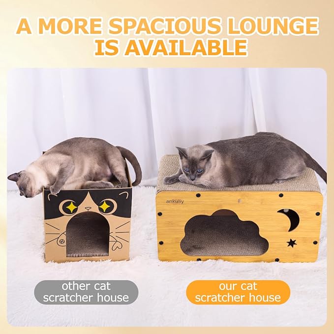 Cat Scratcher House,2 in 1 Cardboard Cat House Durable and Sturdy Cat Scratching Post Cat Scratching Board Cat Scratchers for pet to Scratch, Rest and Play, Easy to Assemble