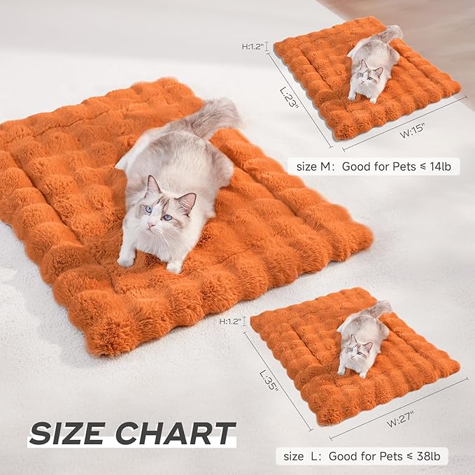 Cat Beds for Indoor Cats Faux Fur Pet Pad Mat Plush Kitten Bed with Non-Slip Bottom for Carriers/Couch Dog & Puppy Friendly 23 x 15 Inch Medium Orange