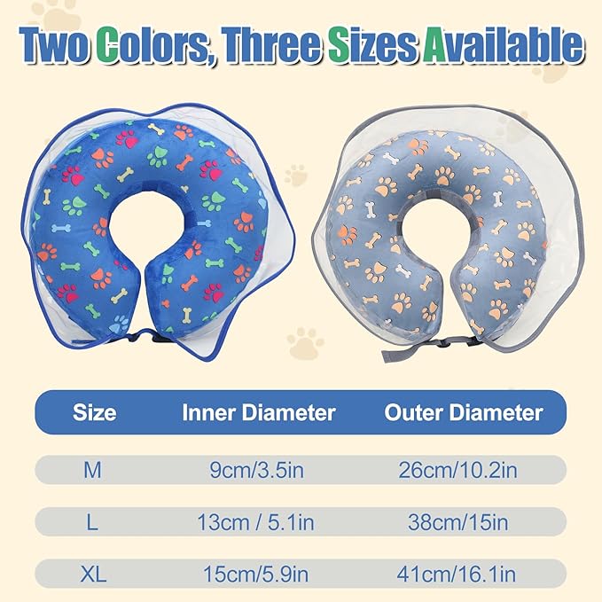 Inflatable Dog Cone Collar, Adjustable Size Soft PVC 2-in-1 Dog Donut Collar After Surgery with Detachable, Inflatable Collar for Small Medium Large Dogs and Cats (Blue, Medium)