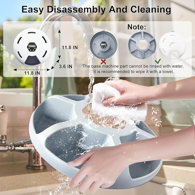 Automatic Cat Feeder Wet&Dry Food, 6 Meal Timed Pet Dispenser Easily Programmable &Easy to Clean,with 2 Ice Packs Auto Feeder for Cats/Small Dogs