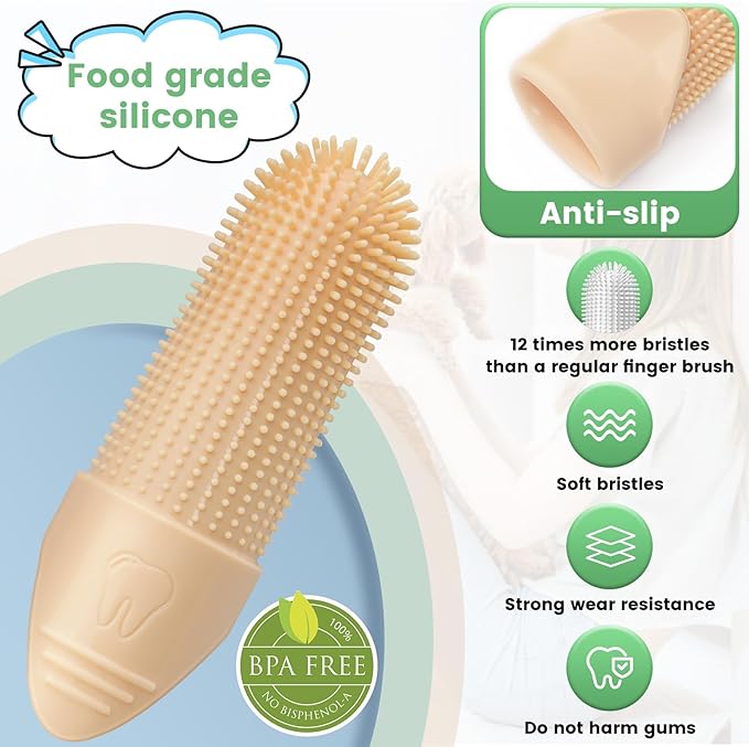 Duckart LABRUSID Dog Toothbrush, 2 Pack Dog Tooth Brush, 360 Cleaning Finger Toothbrush for Adult Dogs, Soft Silicone, Cream-coloured & Green