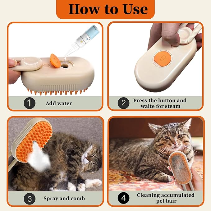 4-in1 Cat Steam Brush for Shedding & Grooming, Spray Hair Removal Comb with 2 Waterless Shampoo, Cat Brush for Massage, Pet Grooming Comb Hair Removal Tool for Cats and Dogs