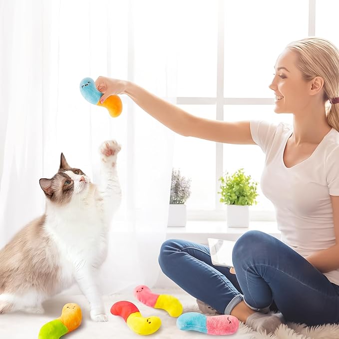 L1rabe Worm Candy Catnip Stuffed Toys - 6P Colorful Worm Organic Cat Toys Funny Indoor Chew Bite Kick Tools, Interactive Pet Supplies Cat Lovers Kittens Birthday Presents Pet Christmas New Year Gifts