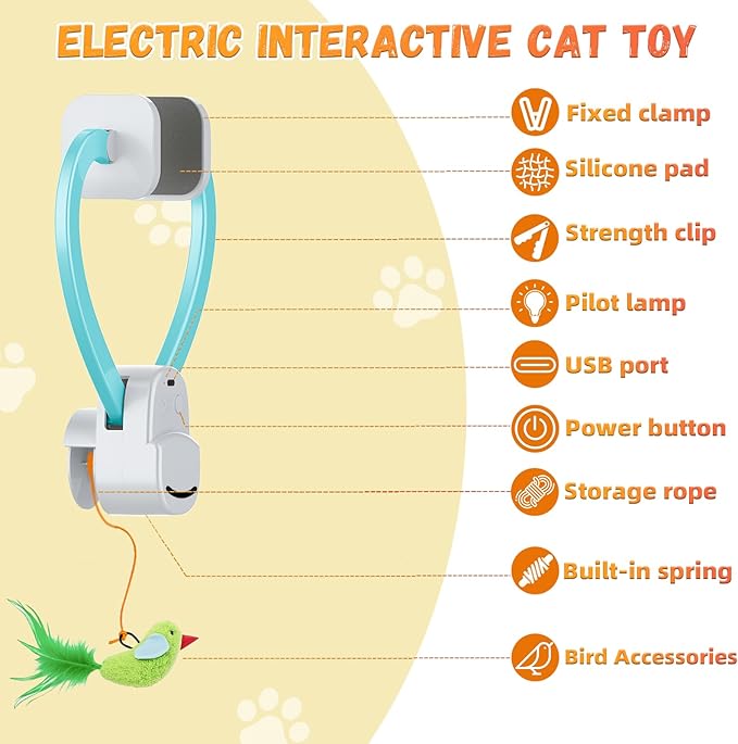 Interactive Cat Toys for Indoor Cats Automatic Electric Flying Bird Feather Cat Toy - Best Kitten & Adult Cat Enrichment Toy Hanging Electric Kitty Toys for Bored Cats