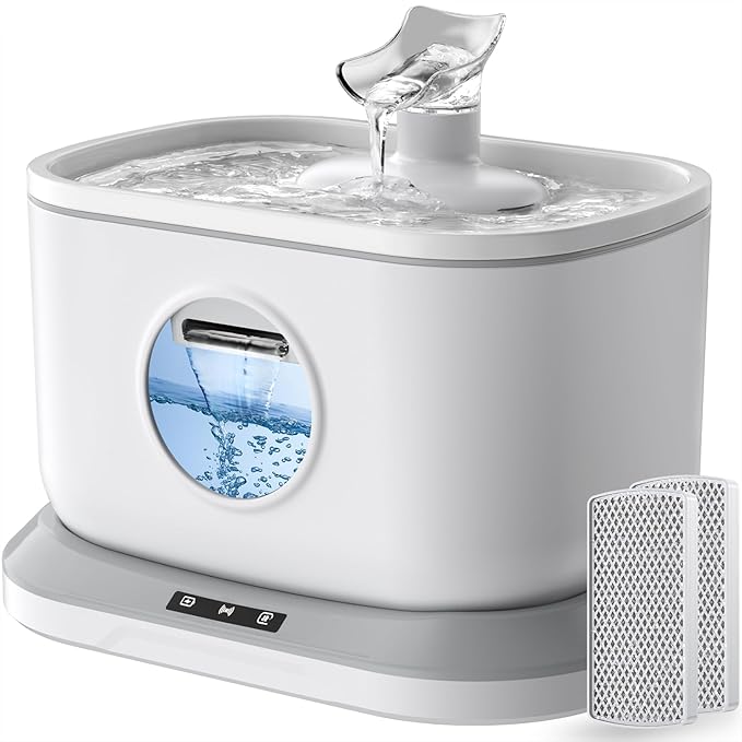 Cordless Cat Water Fountain, 2.6L/88oz Water Fountains for Cats Indoor, Wireless Pump Auto Shut-Off Radar Sensor Automatic Water Dispenser Battery Operated Pet Drinking + 2 * 7-Layer Large Filters